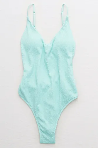 "Aerie Smocked Super Scoop One Piece Swimsuit on display"
