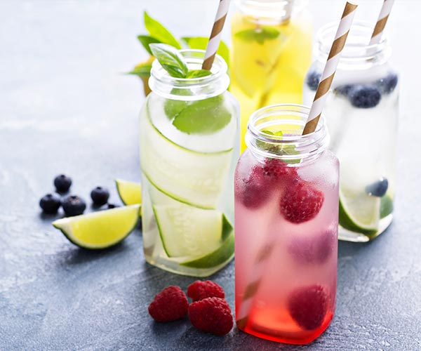 flavored waters in glasses