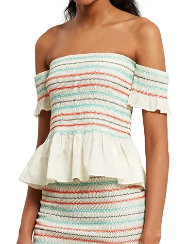 Smocked off-the-shoulder top for a fashionable appearance.