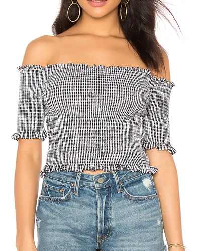 Thistle Poppy smocked top with eye-catching floral print.