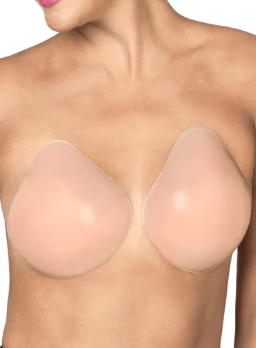 Adhesive silicone bra for seamless lift and discreet wear.