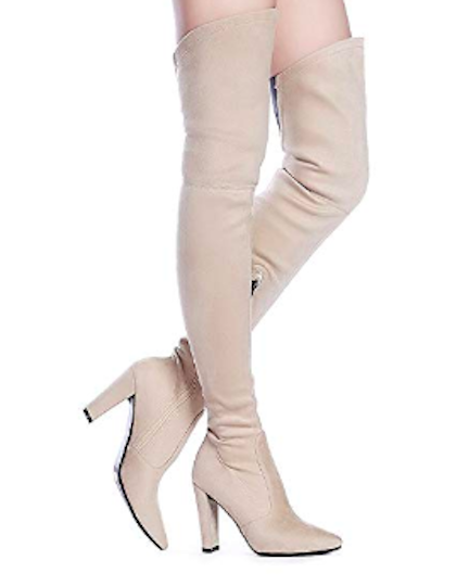 <h3>3. Thigh-High Beige Boots</h3> ariana grande sweetener halloween costume