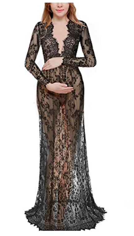 saslax maternity lace see-through maxi dress