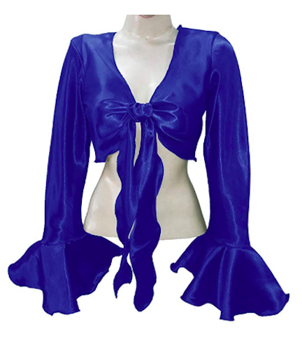 indian trendy satin ruffle sleeve tie top