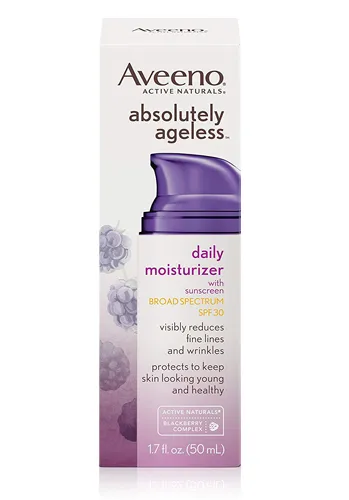 Aveeno Absolutely Ageless daily moisturizer with SPF 30 for sun protection.
