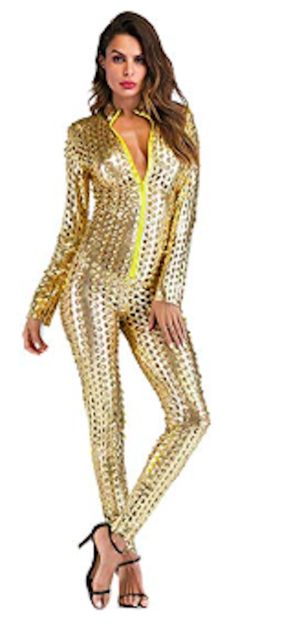 <h3>1. A Gold Bodysuit</h3> diy black panther halloween costume