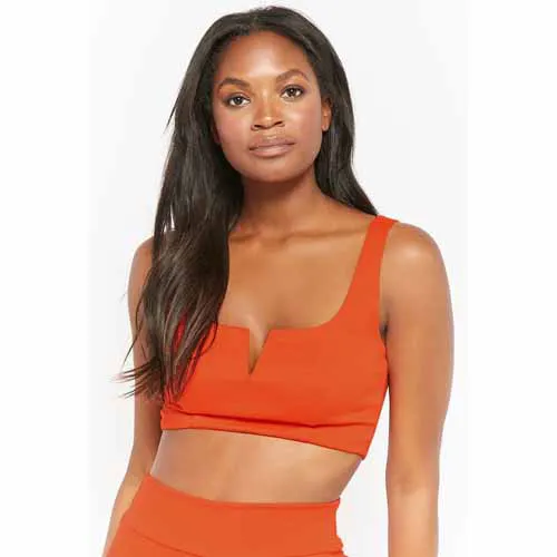 "Close-up of Hailey Baldwin's orange crop top"