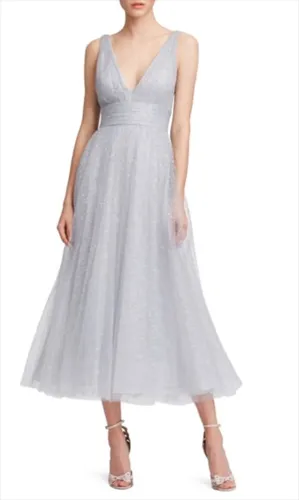 Glitter tulle V-neck empire waist A-line dress