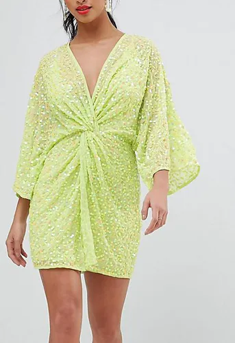 "ASOS DESIGN Petite Super Mini Kimono Dress in Sequin"
