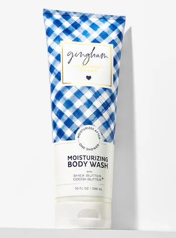 Moisturizing body wash bottle in a bathroom