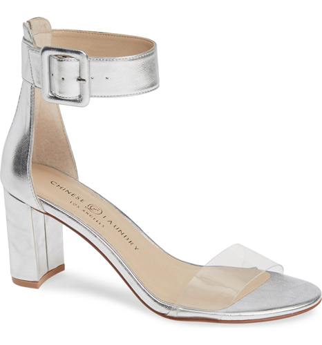 clear strap silver metallic ankle sandals