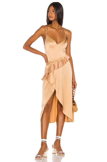 Sophisticated Revolve dress with a classic silhouette and elegant fabric.