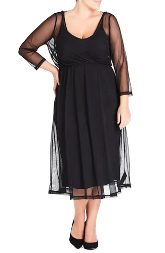 "City Chic Mesh Overlay Dress"