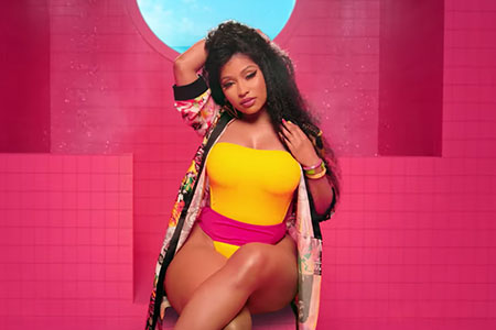 nicki minaj wobble up yellow bodysuit robe