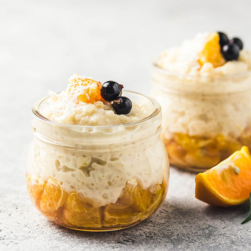 Rice pudding in jars.