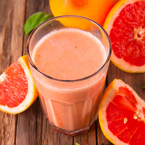 Red grapefruit and pineapple smoothie.