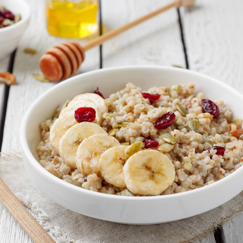 Buckwheat porridge in a bowl.