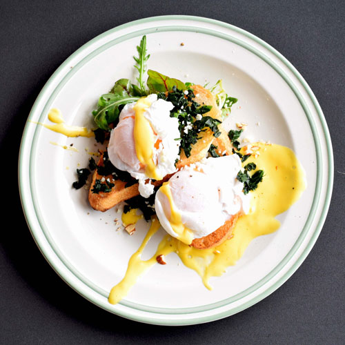 Poached eggs on a plate.