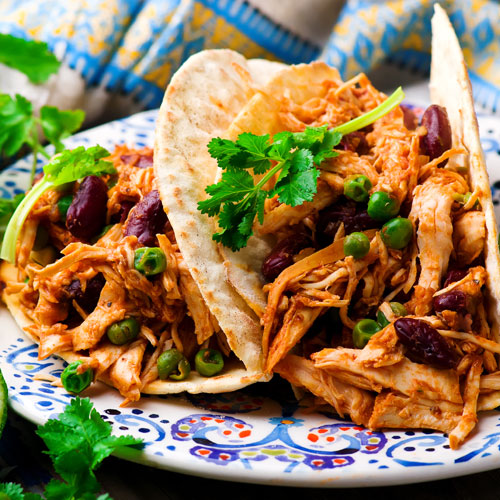 Salsa chicken in a taco shell.