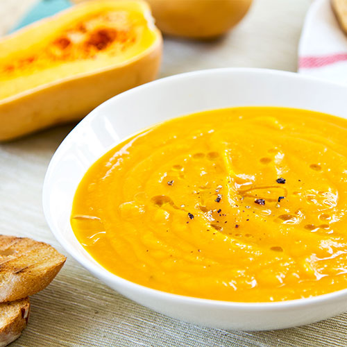 A bowl of butternut squash soup.