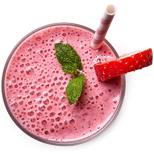 An overhead shot of a smoothie.