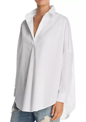 Oversize V-Neck Poplin Shirt