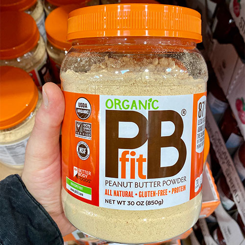 Jar of peanut butter powder.