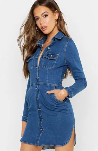 Button Front Denim Mini