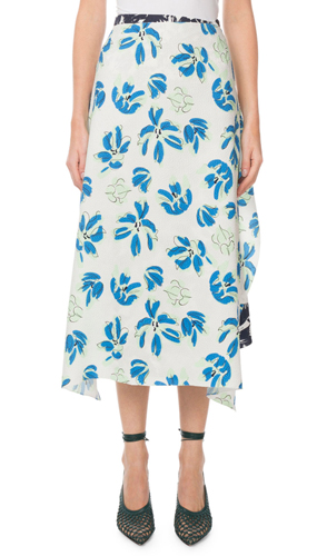 Mixed-Floral Faux-Wrap Midi Skirt