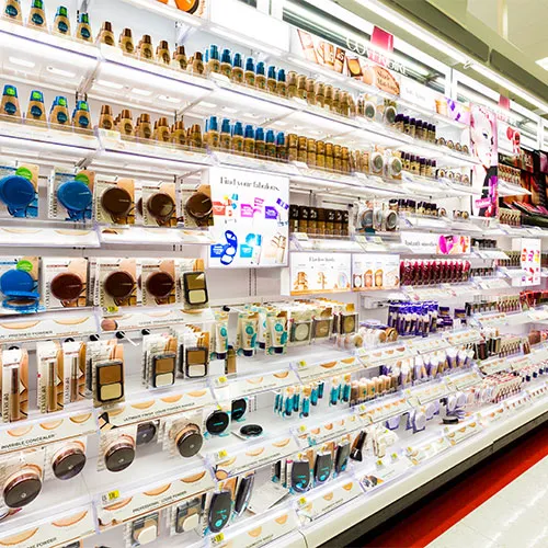 Beauty supply aisle in a store.