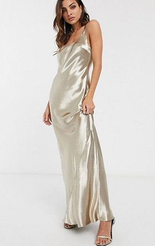 Back Bias Cut Satin Maxi Dress