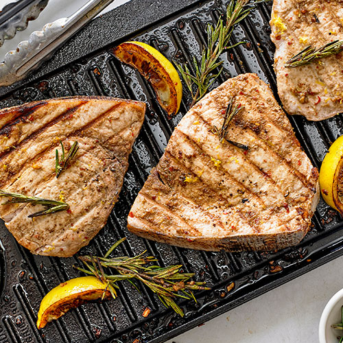 Seared Ginger-Cumin Swordfish With Blueberry-Avocado Salsa 