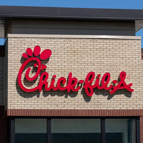 Chick-fil-A logo and food items displayed.