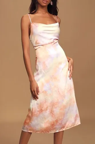Tie-Dye Satin Midi Slip Dress