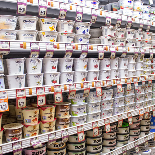 Greek yogurt in grocery store