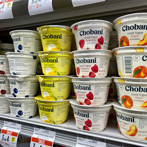 Greek yogurt on store shelf