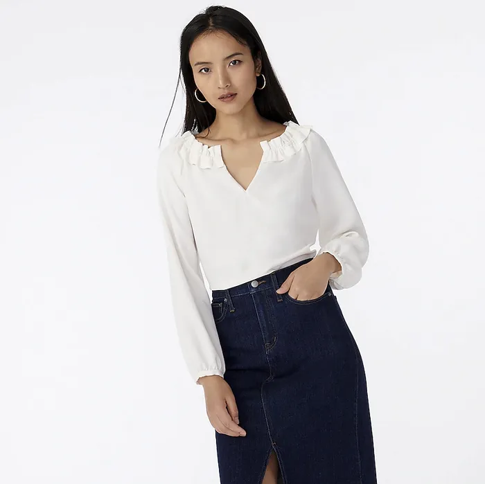 j crew sale 2020 ruffle neck top