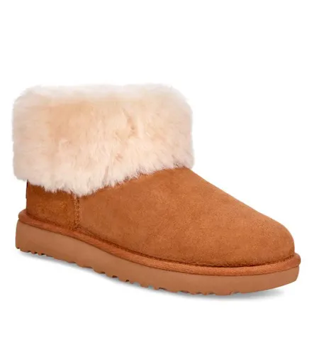 Classic mini fluff genuine shearling bootie in various colors.