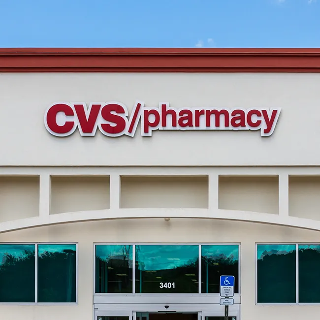 "CVS pharmacy display with vaccine information"