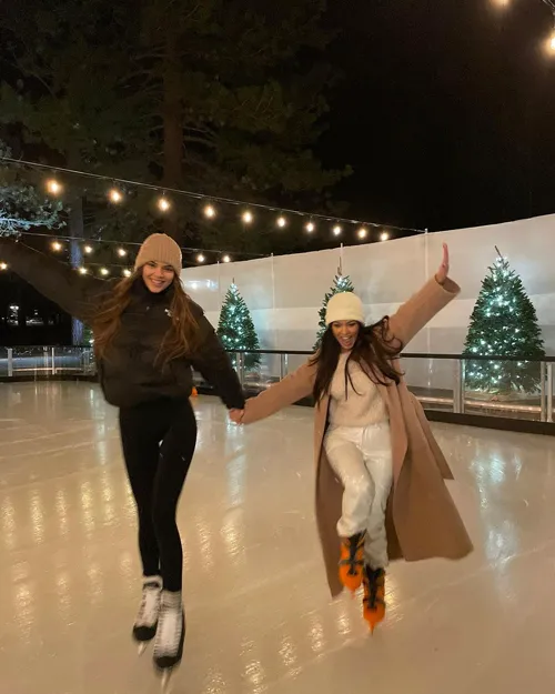 "Kourtney Kardashian ice skating with Kendall Jenner"