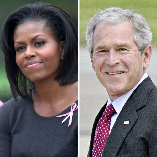 Michelle Obama and George Bush