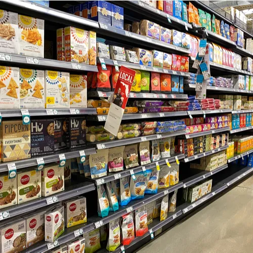 "Assorted chips on display at Whole Foods"