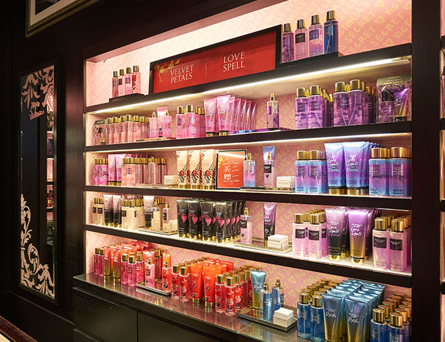 Victoria's Secret store lotion shelves