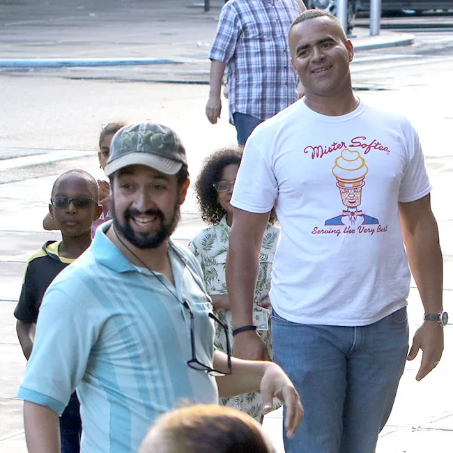 Lin-Manuel Miranda and Christopher Jackson celebrate In the Heights premiere.