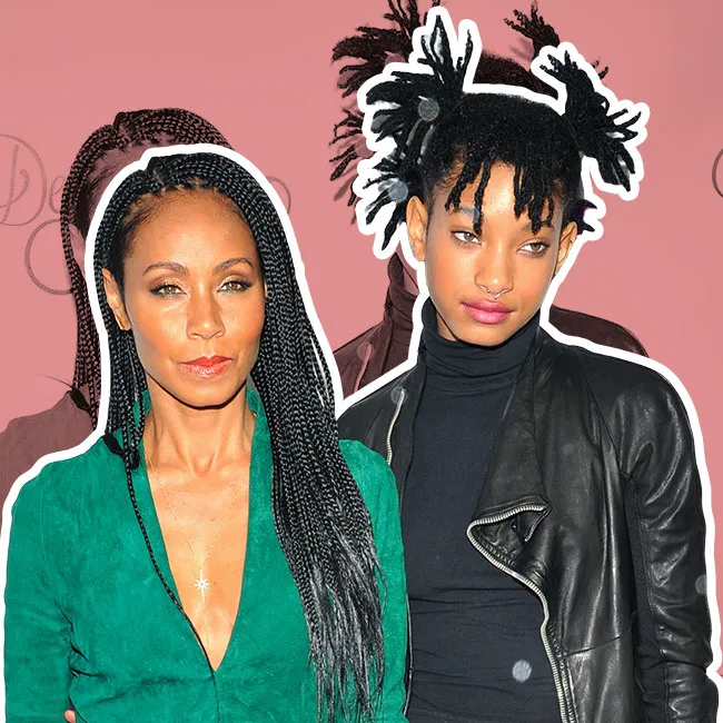 Jada Pinkett and Willow Smith posing together in elegant attire.