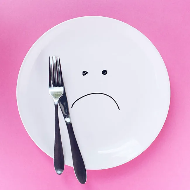 "Plate with sad diet mistakes"