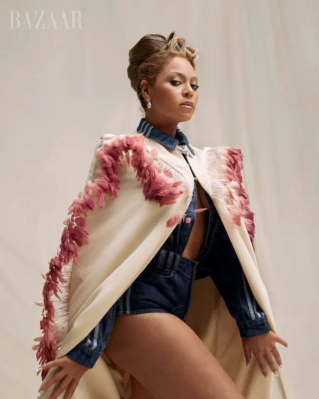 Beyoncé in pink feathers for Harper's Bazaar feature