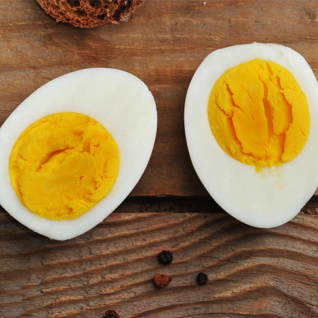 halved hard-boiled eggs