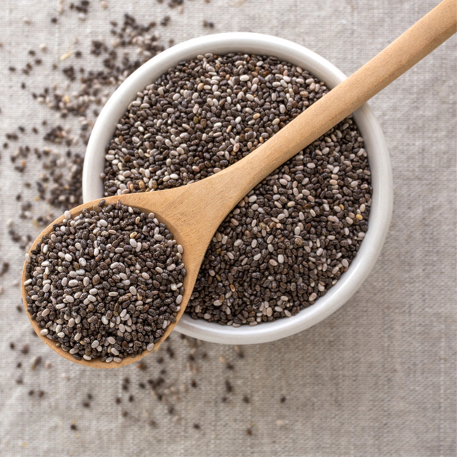 chia seeds and spoon in bowl