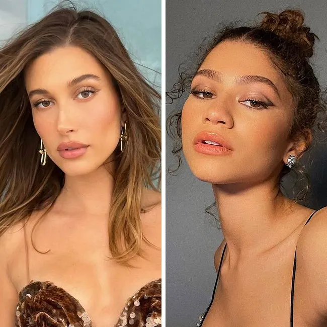 Hailey Bieber and Zendaya posing together for a photo.